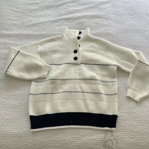 Open Collar Button Up Pullover Sweater